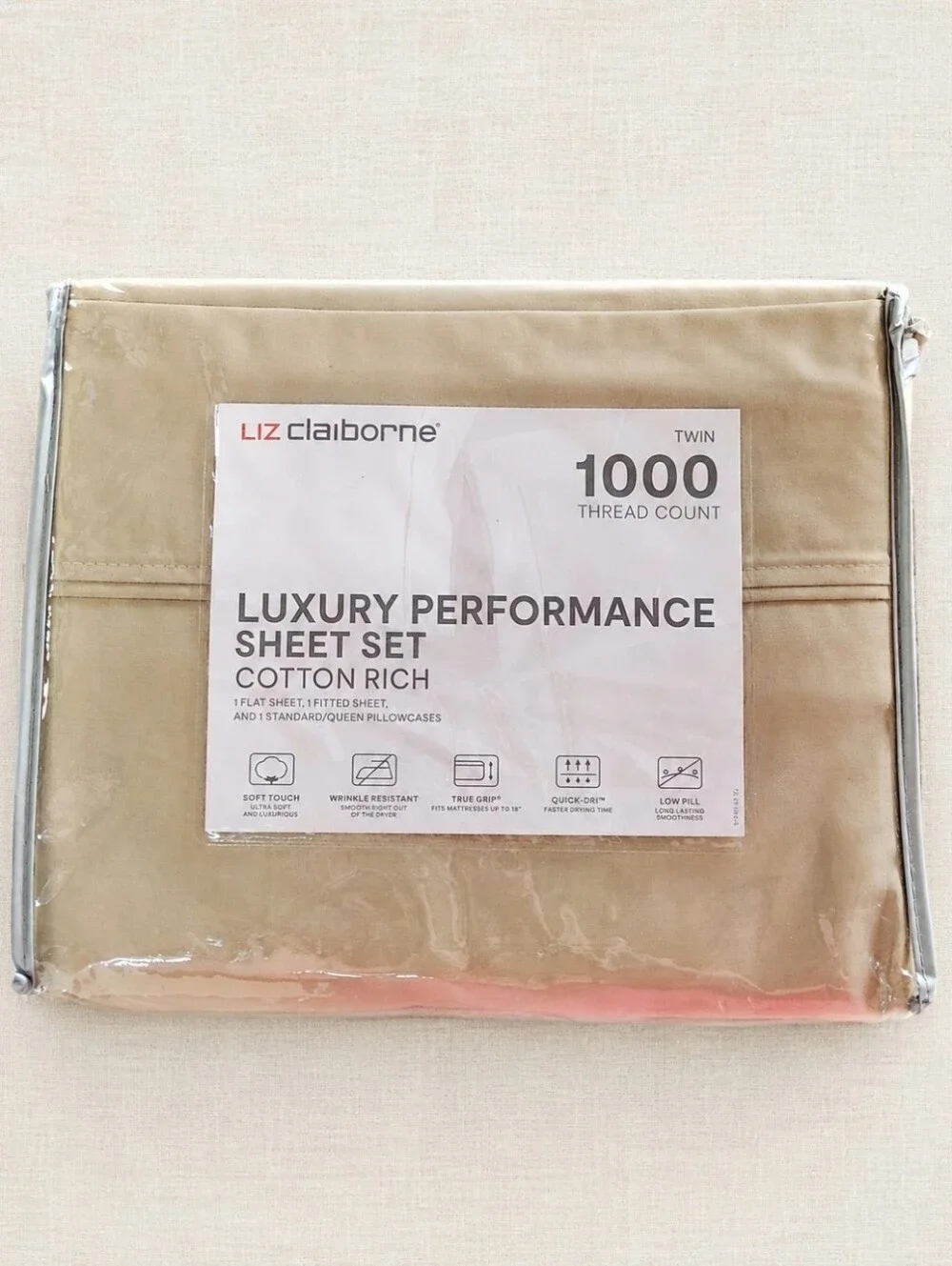 NIP Liz Claiborne 1000 Thread Count Twin Sheet Set French Bread Luxury